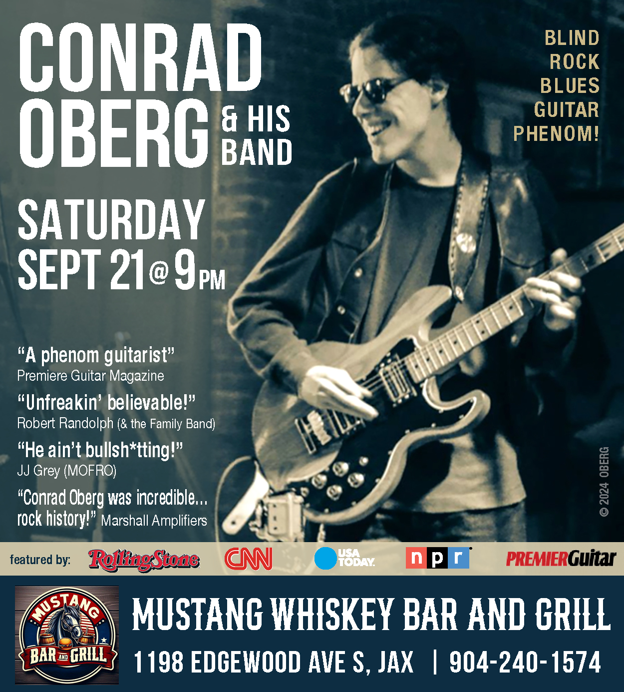 Conrad Oberg LIVE @ Mustang Whiskey Bar & Grill on Sept 21,2024 @ 9pm